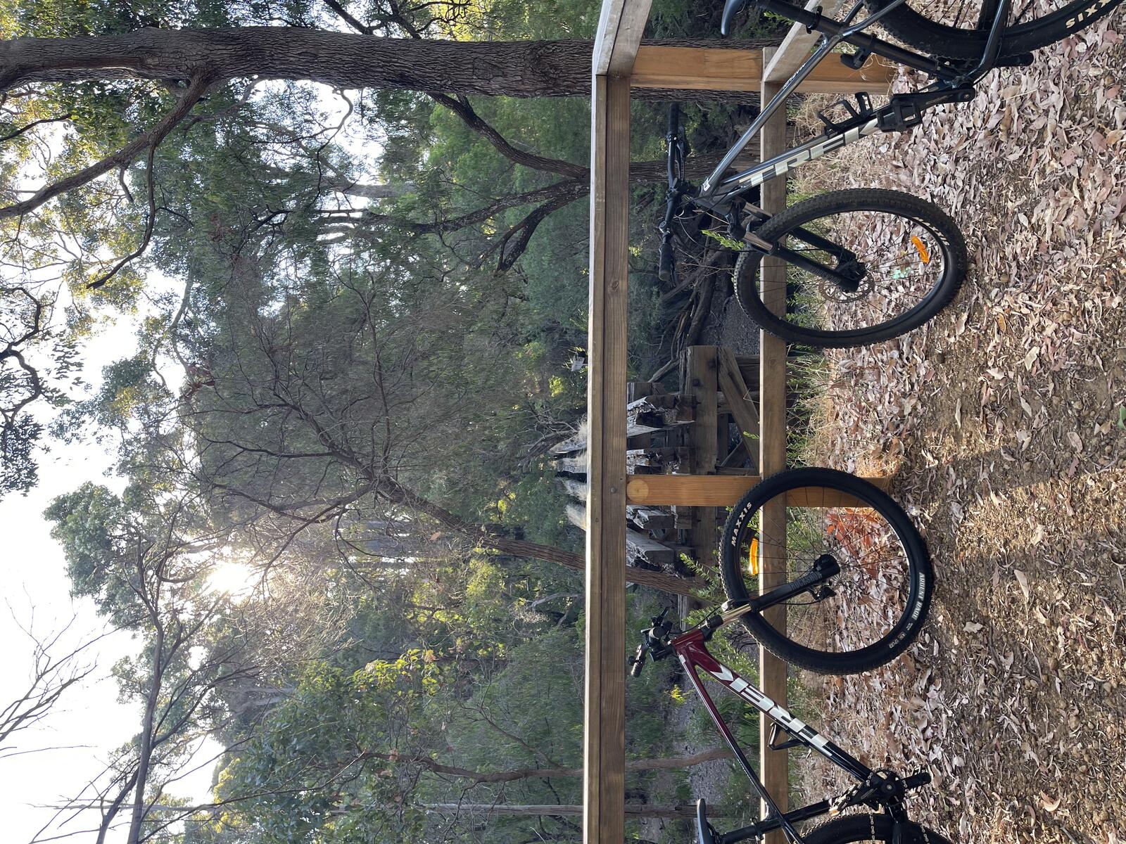 Two bikes at the historic rail bridge on the Wadandi Track